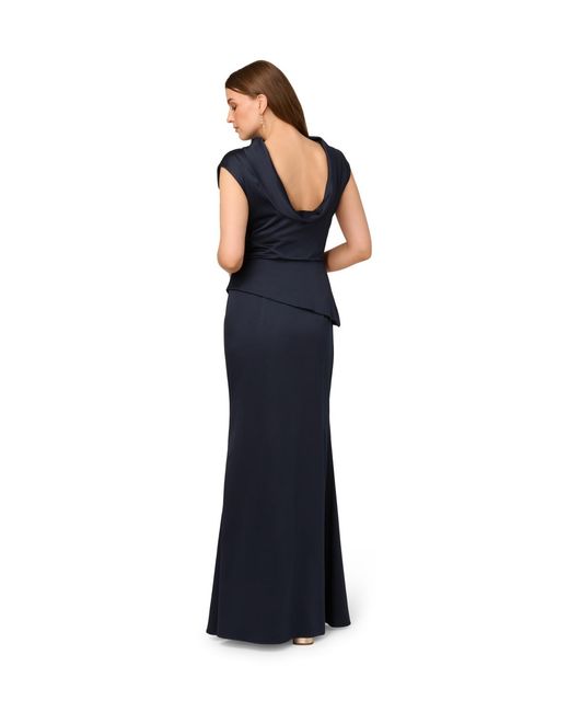 Adrianna Papell Blue Satin Crepe Midi Dress