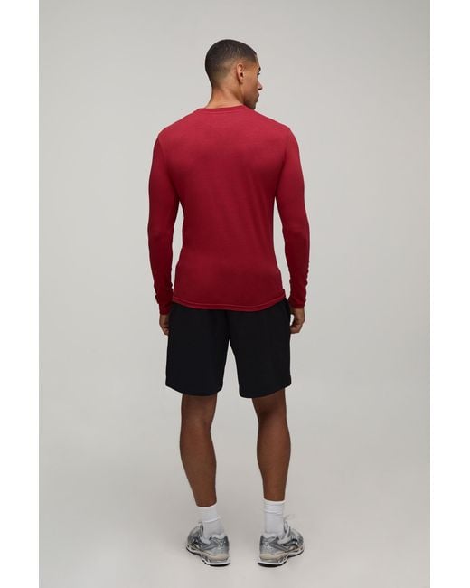 BoohooMAN Red Essential Muscle Fit Long Sleeve T-Shirt for men