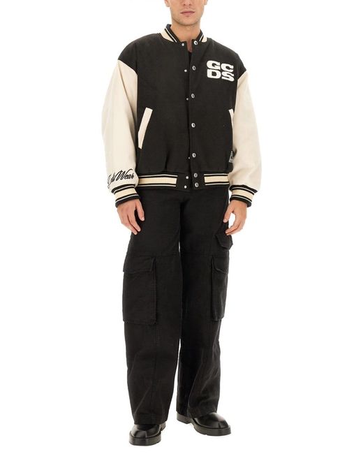 Gcds Black Wirdo Varsity Bomber Jacket for men