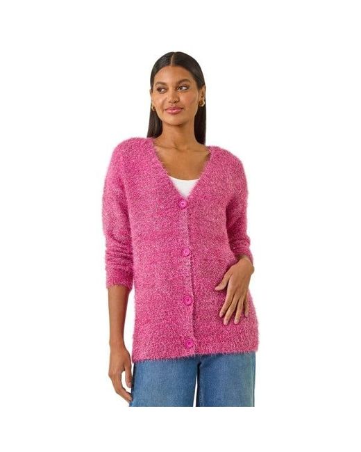 Roman Pink Buttoned Tinsel Knit Cardigan