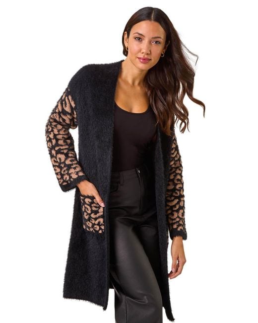 Roman Animal Print Jacquard Cardigan in Black Lyst UK