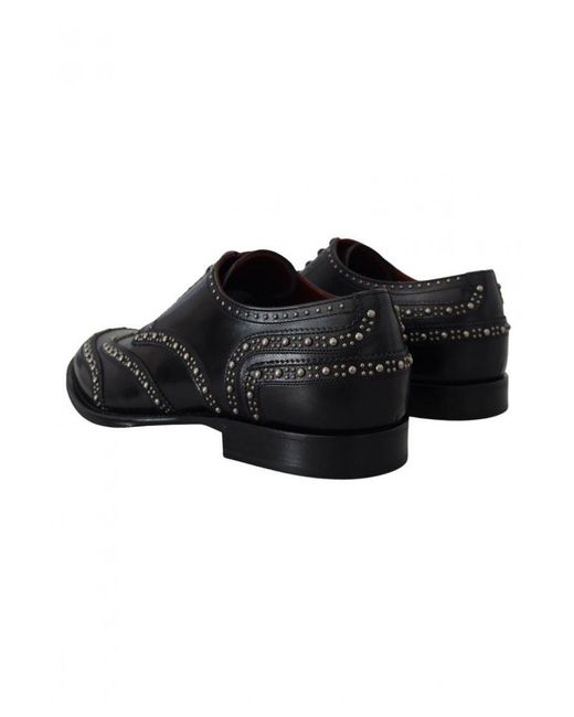 Dolce & Gabbana Black Leather Derby Dress Studded Shoes for men