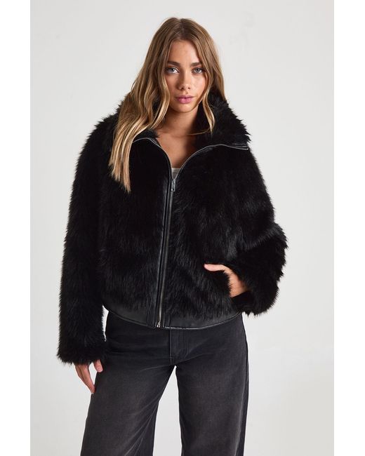 Boohoo Black Pu Trim Fur Jacket