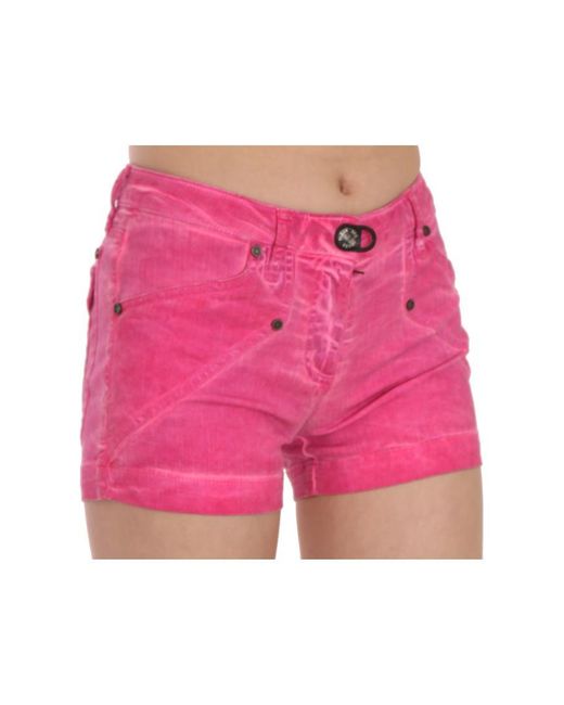 Plein Sud Pink Mid Waist Cotton Denim Mini Shorts