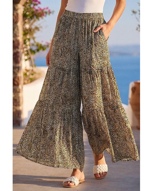 Roman Brown Animal Print Tiered Palazzo Trouser