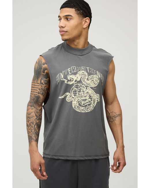 BoohooMAN Gray Oversized Exposed Seam Boxy Snake Print Tank Cotton for men