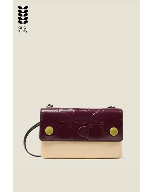 Orla Kiely Purple Flap Folio Leather Crossbody Bag