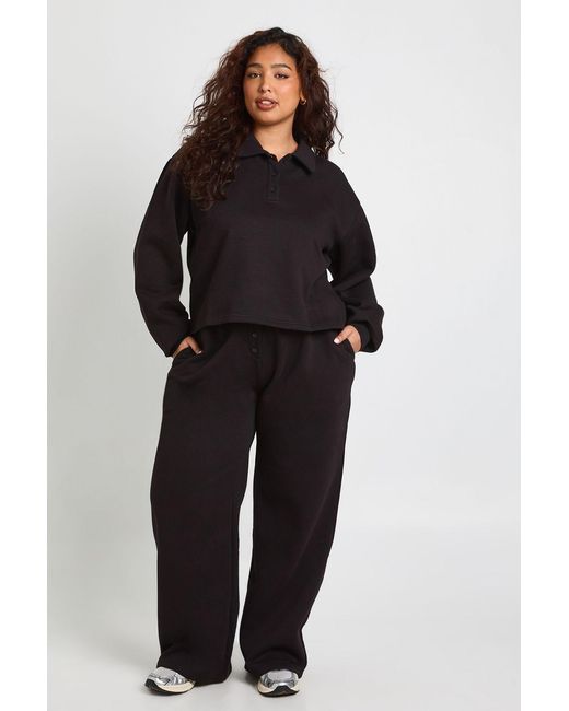 Boohoo Black Plus Button Down Wide Leg Joggers