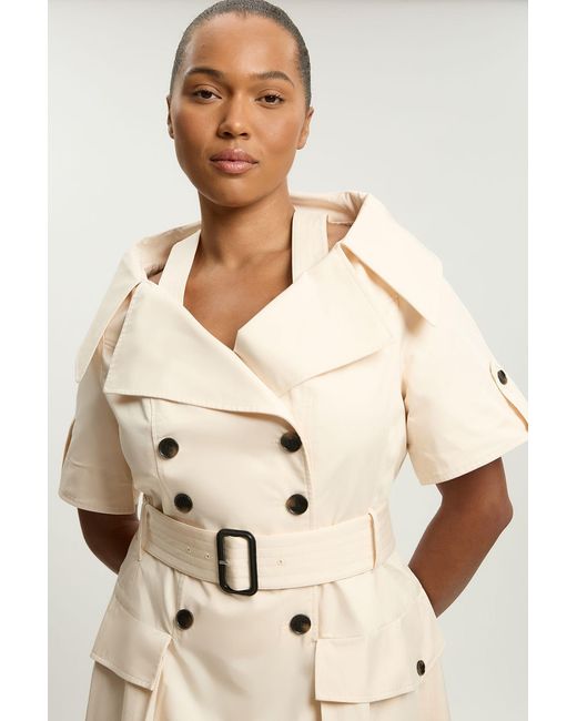 Karen Millen Natural Plus Size Tailored Cotton Trench Belted Full Skirted Midi Dress