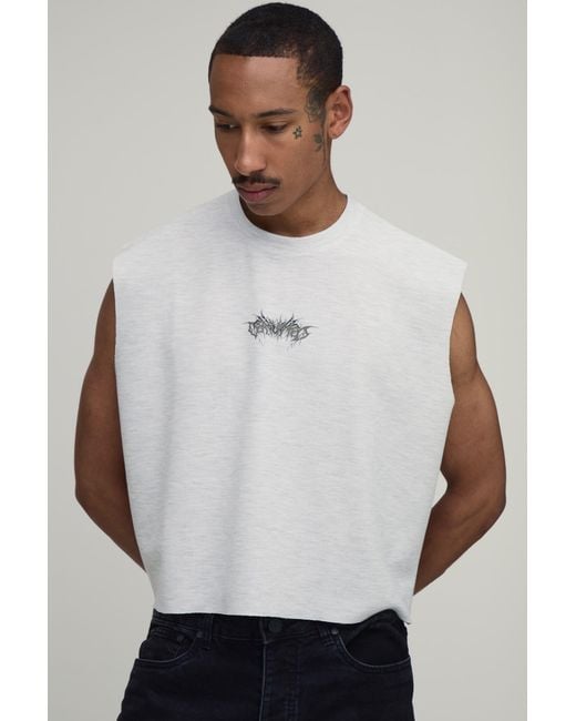 BoohooMAN White Boxy Gothic Print Waffle Tank for men