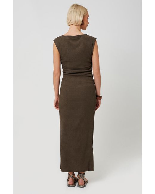 Brave Soul Brown Textured Jersey Midi Dress With Gathered Detail
