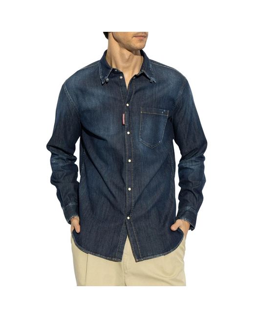 DSquared² Blue Dark Wash Tab Shirt Cotton for men