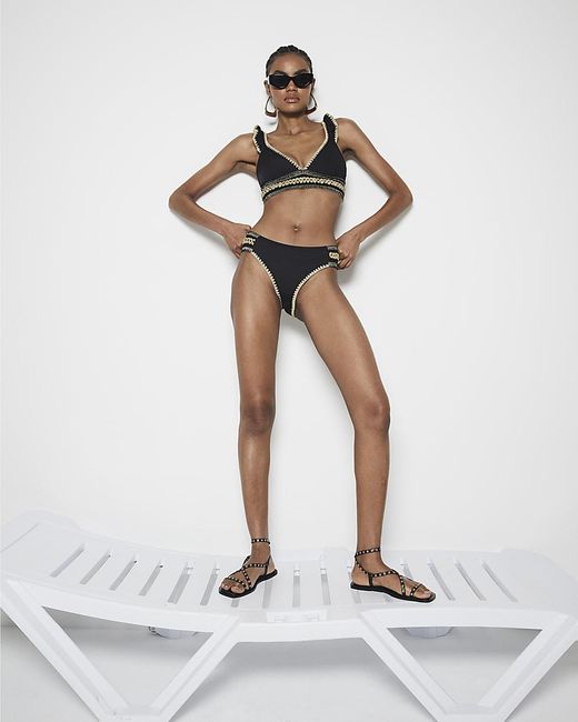 River Island Black Bikini Briefs Frill Elastic High Leg