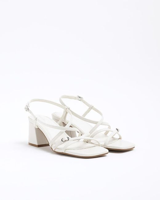 River Island White Sandals Wide Fit Strappy Block Heel