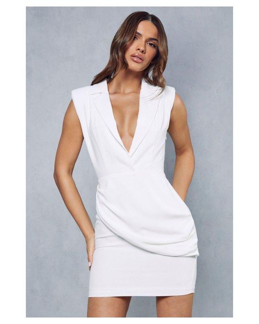 MissPap White Tailored Premium Draped Detail Blazer Mini Dress