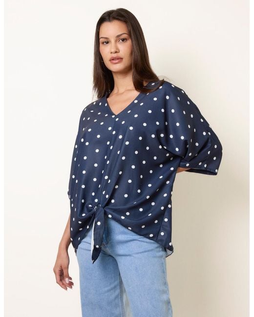 Blue Vanilla Blue Polka Dot Knot Front Top