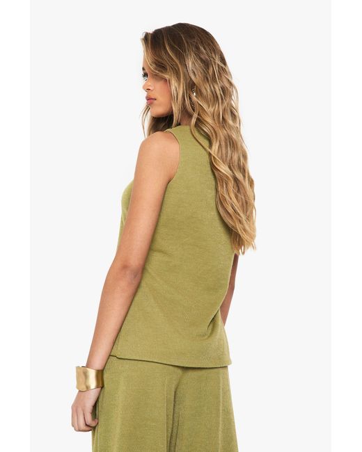 Boohoo Green Textured Button Through Waistcoat