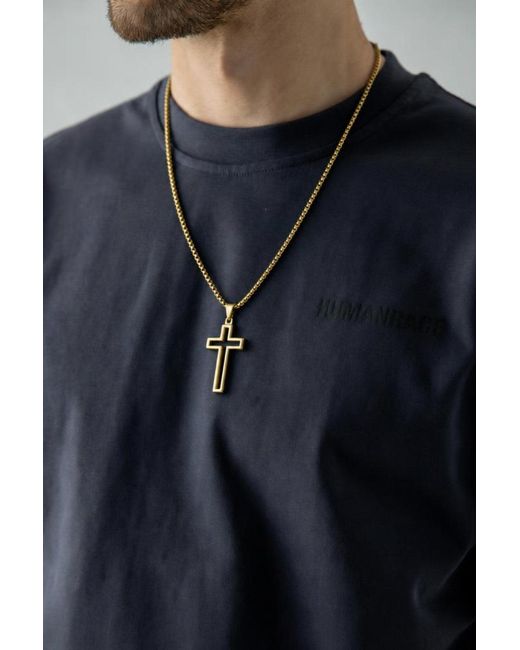 SVNX Metallic Hollow Cross Pendant Necklace