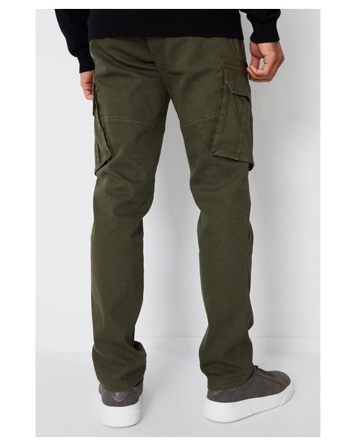 Threadbare Green 'Freeze' Cotton Cargo Pocket Trousers With Stretch for men