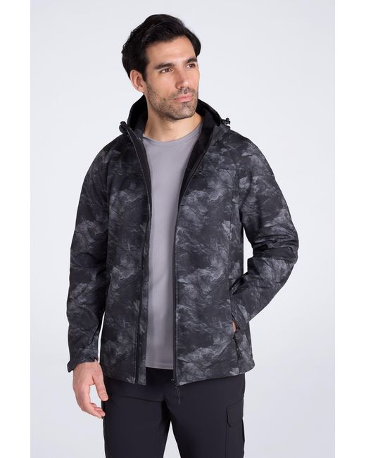 Mountain Warehouse Blue 'Exodus' Printed Softshell Jacket Windproof Breathable Activewear for men