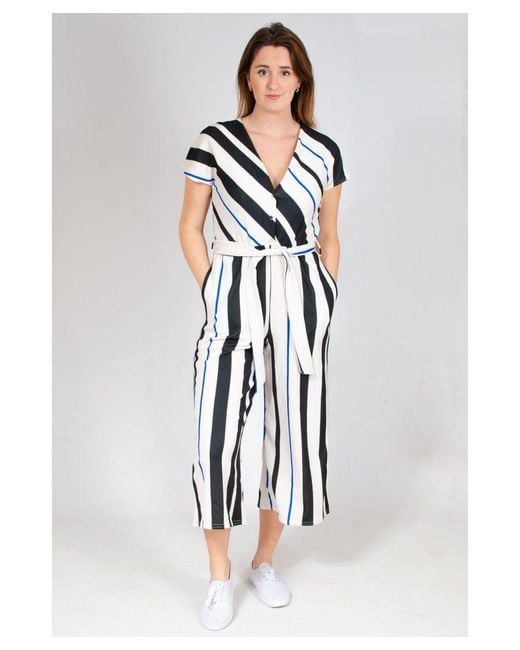 Quiz White Striped Tie Waist Sleeveless Jumpsuit