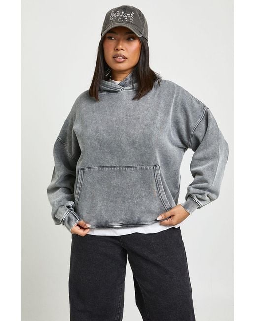 Boohoo Gray Plus Acid Washed Oversized Hoodie