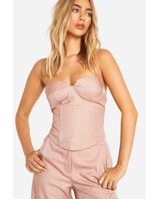 Boohoo Pink Premium Pinstripe Sweetheart Corset