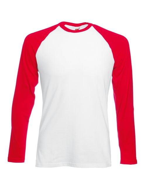 Fruit Of The Loom Red Long Sleeve Baseball T-Shirt for men