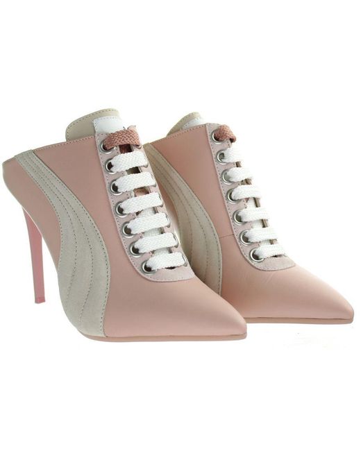 PUMA Gray Mule Heels Shoes Leather