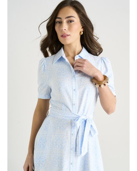 Gini London White Cotton Mix Tile Print Button Through Maxi Shirt Dress