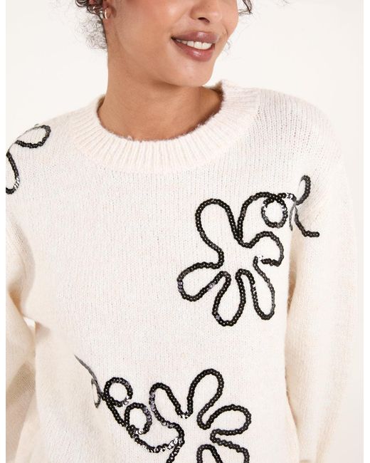 Blue Vanilla Natural Abstract Flower Sequin Jumper