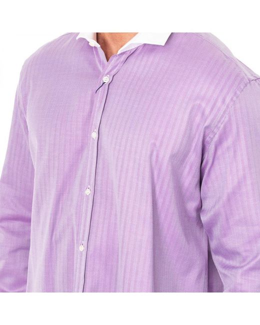 La Martina Purple Long Sleeve Shirt With Lapel Collar Kmcj02 for men