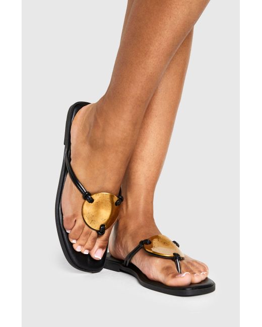 Boohoo White Metal Trim Detail Flat Sandals