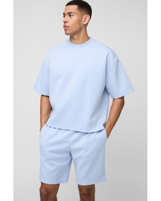 BoohooMAN Blue Oversized Boxy Scuba T-shirt & Short Set for men