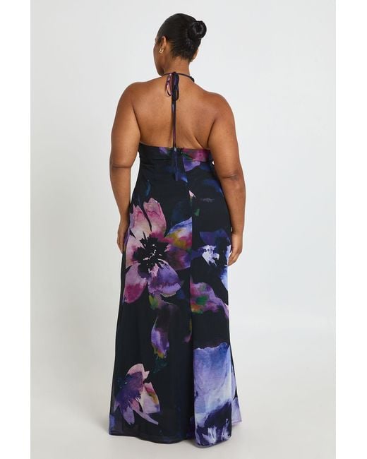 Boohoo Blue Plus Printed Cowl Neck Maxi Dress