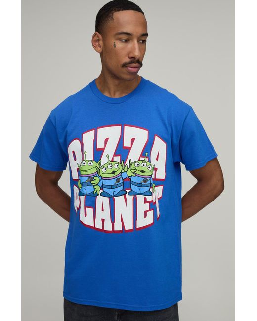 BoohooMAN Blue Oversized Toy Story Alien Pizza License Print T-Shirt for men