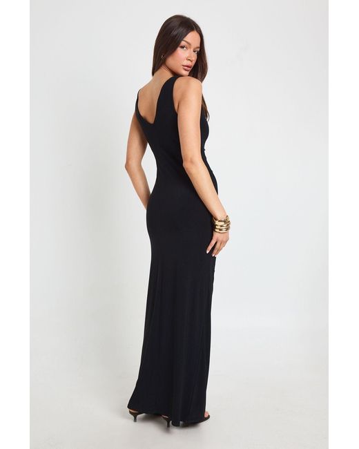 Boohoo Blue Slinky Trim Strap Detail Ruched Maxi Dress