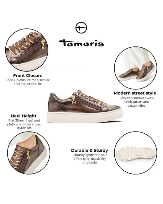 Tamaris Brown Faux Leather Fashion Lace Up Sneakers