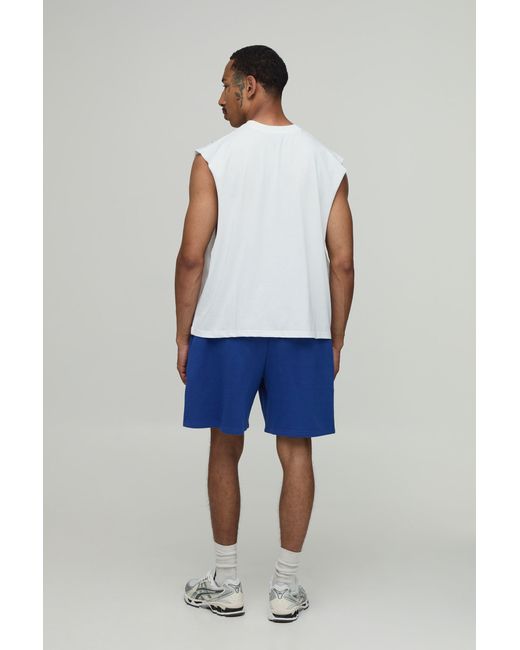 BoohooMAN Blue Homme Printed Oversized Boxy Drop Armhole Tank & Baggy Short Set for men