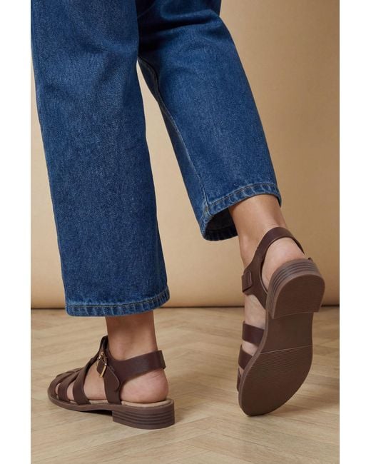 Oasis Blue Cassiopeia Faux Leather Closed Toe Fisherman Flat Shoes