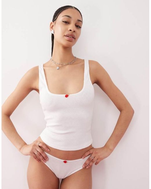 Motel White Kalinda Pointelle Frill Edge Vest Top
