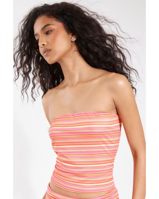 Boohoo Red Soft Striped Bandeau