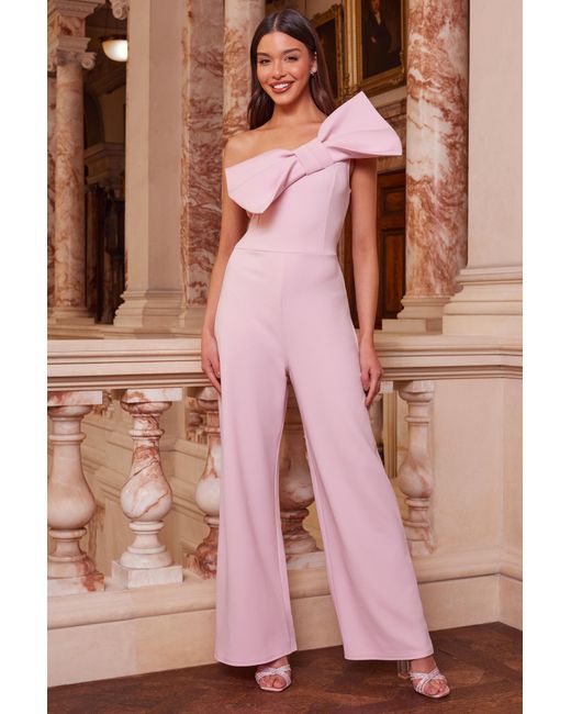 Quiz Pink One Shoulder Bow Palazzo Jumpsuit