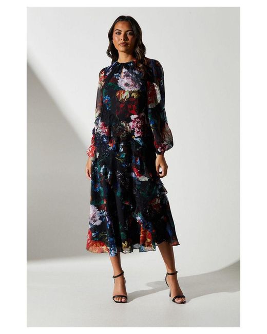 Coast Black Floral Maxi Dress With Lace Inserts