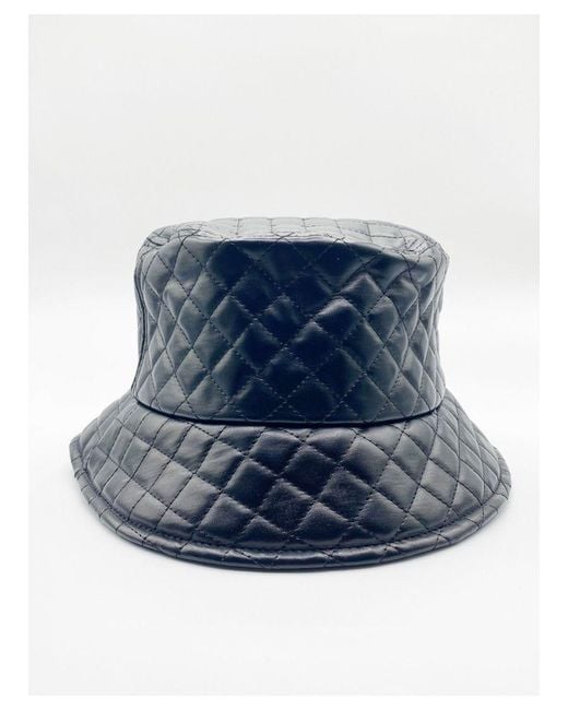 SVNX Blue Emerald Quilted Pu Leather Bucket Hat for men