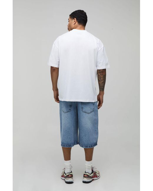 BoohooMAN Blue Longline Acid Wash Denim Jorts for men