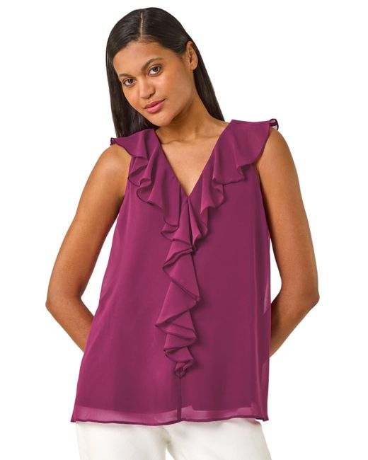 Roman Purple Chiffon Ruffle Vest Top