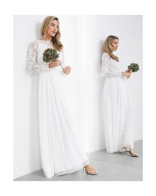 ASOS White Ayla Embroidered Bodice Maxi Wedding Dress