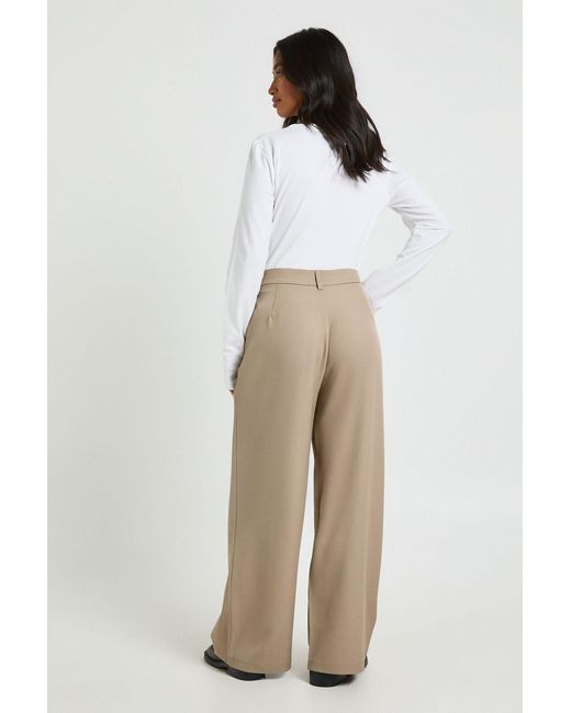 Boohoo Natural Petite Basics Tailored Wide Leg Trouser