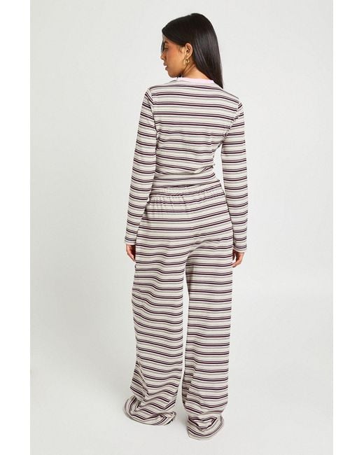 Boohoo White Stripe Rib Straight Leg Trouser